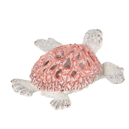 8.25" Red & White Polystone Sea Turtle Swimming with Textured Shell Decorative Sculpture